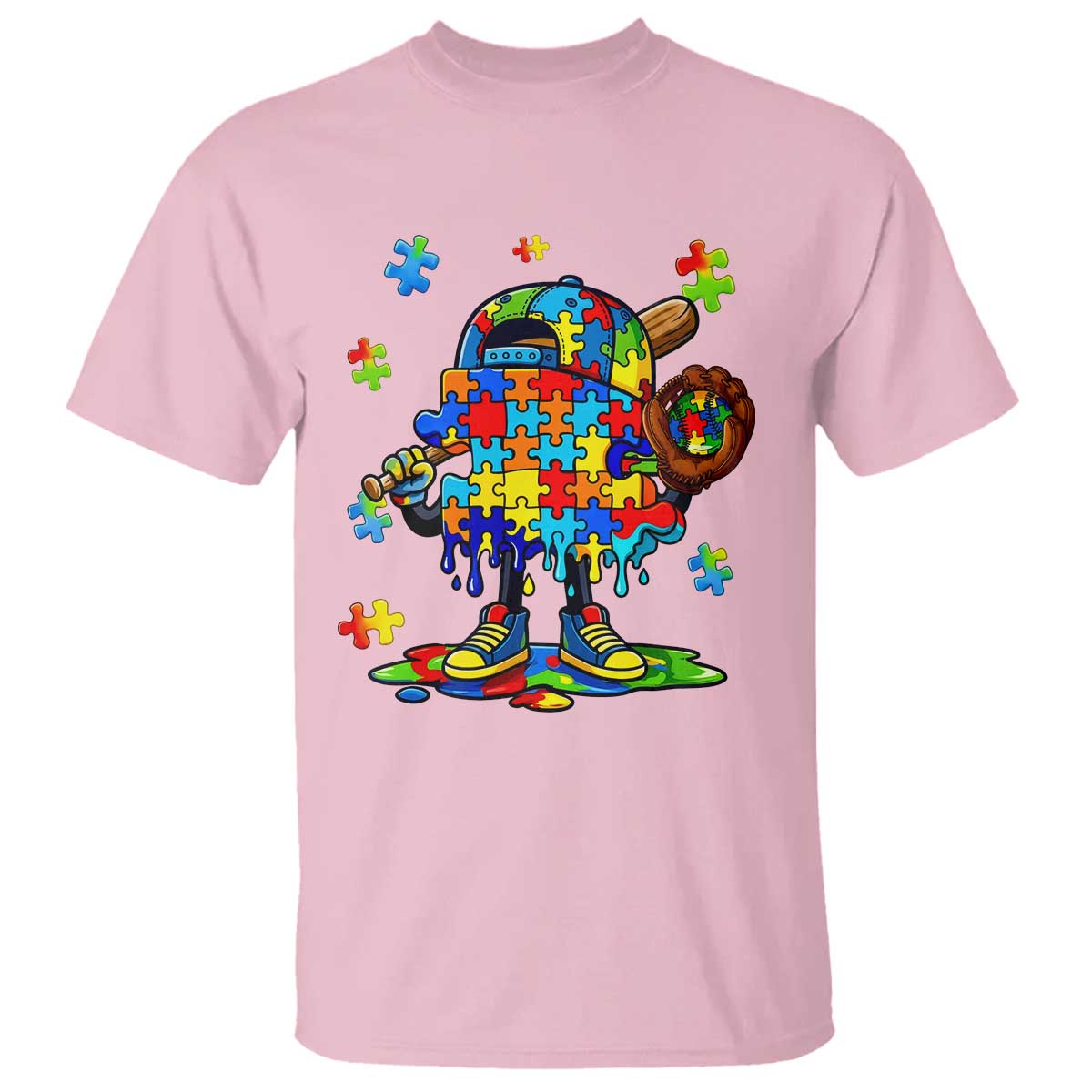 Autism Acceptance Baseball T Shirt Colorful Drip Graphic Neurodiversity Support TS12 Light Pink Print Your Wear