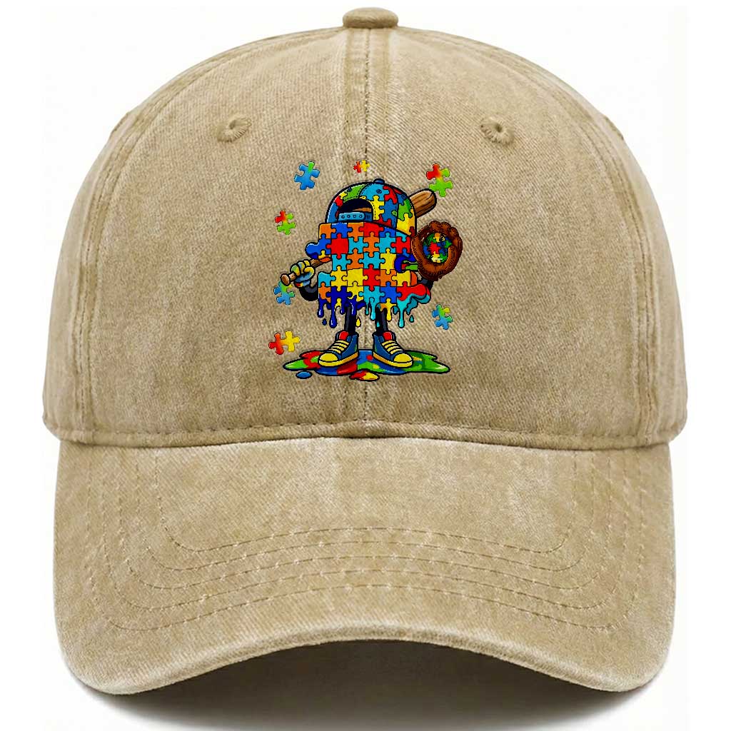 Autism Acceptance Baseball Washed Cotton Baseball Cap Colorful Drip Graphic Neurodiversity Support TS12 Print Your Wear