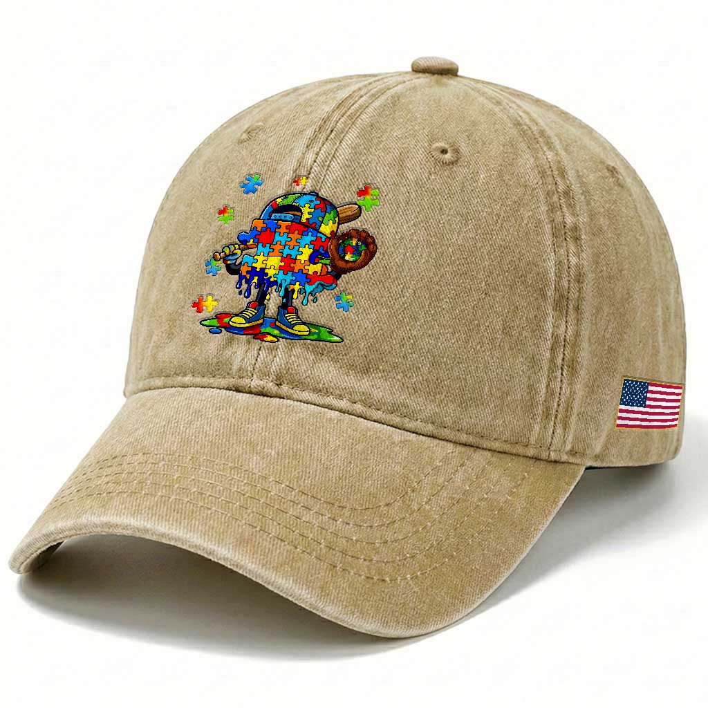Autism Acceptance Baseball Washed Cotton Baseball Cap Colorful Drip Graphic Neurodiversity Support TS12 Print Your Wear