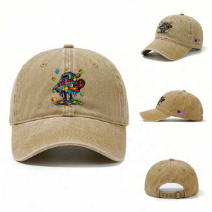Autism Acceptance Baseball Washed Cotton Baseball Cap Colorful Drip Graphic Neurodiversity Support TS12 Washed Cap Universal Fit Khaki Print Your Wear