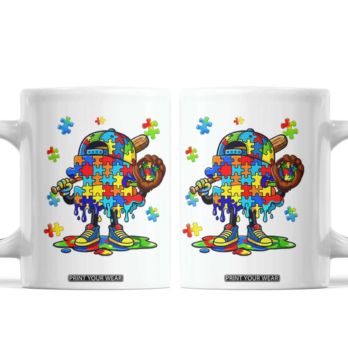 Autism Acceptance Baseball Coffee Mug Colorful Drip Graphic Neurodiversity Support TS12 White Print Your Wear