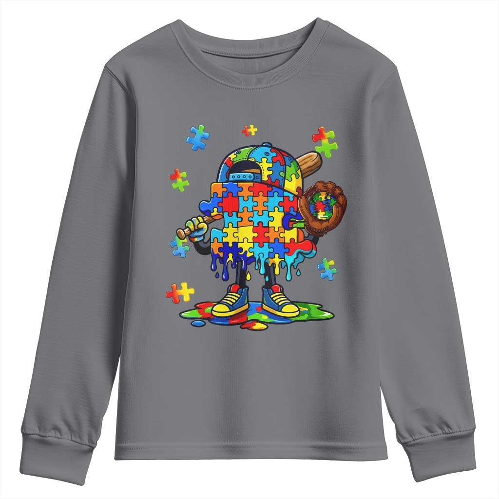 Autism Acceptance Baseball Youth Sweatshirt Colorful Drip Graphic Neurodiversity Support TS12 Charcoal Print Your Wear