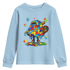 Autism Acceptance Baseball Youth Sweatshirt Colorful Drip Graphic Neurodiversity Support TS12 Light Blue Print Your Wear