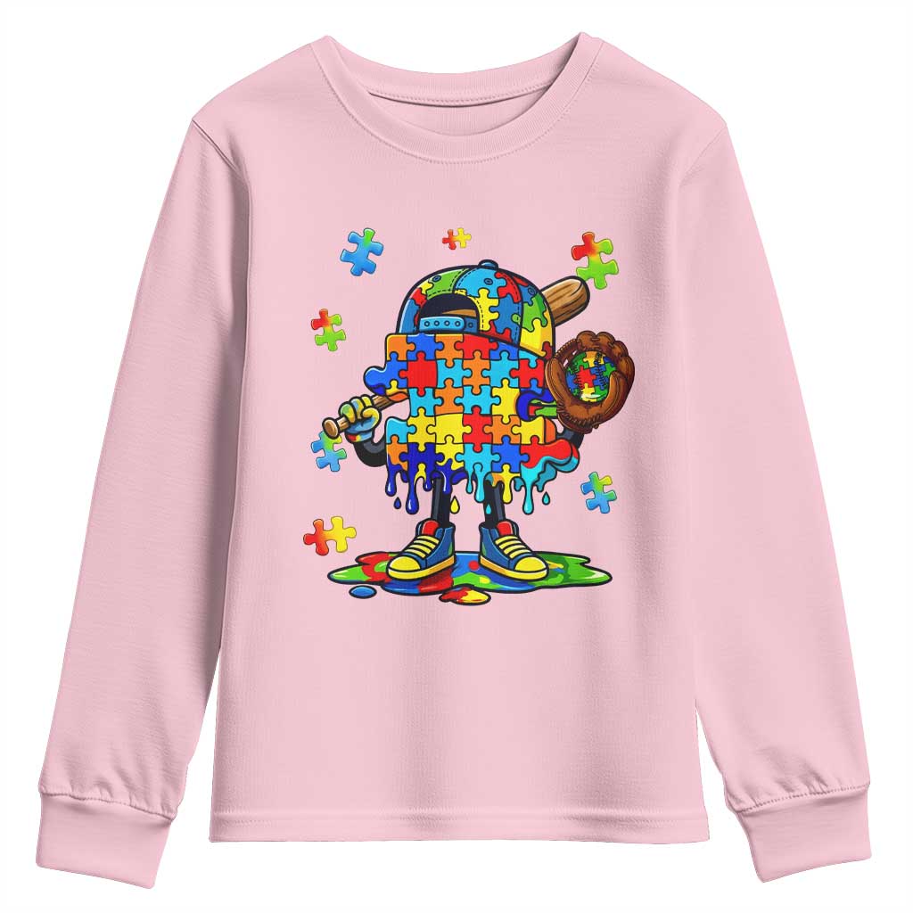 Autism Acceptance Baseball Youth Sweatshirt Colorful Drip Graphic Neurodiversity Support TS12 Light Pink Print Your Wear