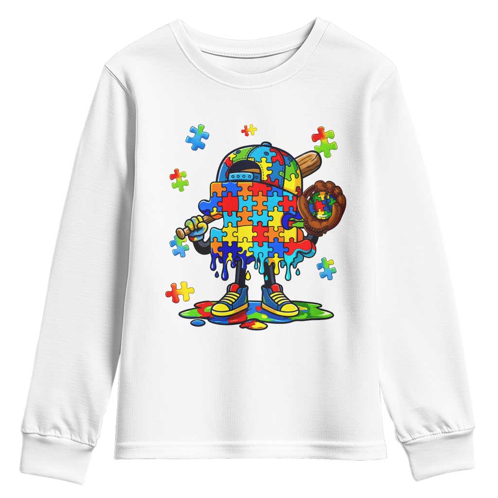 Autism Acceptance Baseball Youth Sweatshirt Colorful Drip Graphic Neurodiversity Support TS12 White Print Your Wear