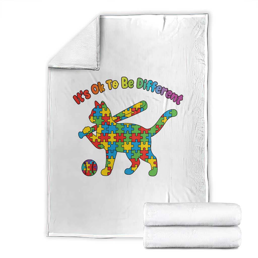 Autism Acceptance Baseball Cat Throw Blanket It Is Ok To Be Different TS12 White Print Your Wear