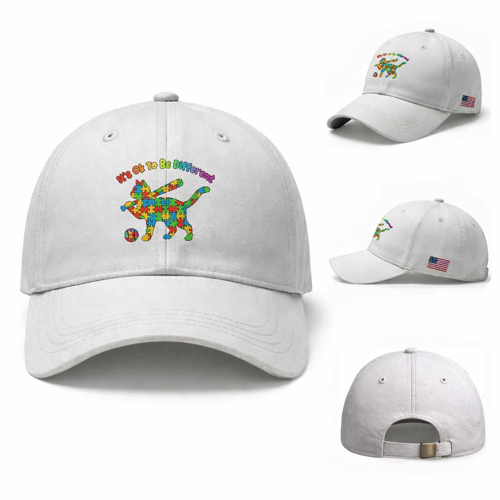 Autism Acceptance Baseball Cat Baseball Cap It Is Ok To Be Different TS12 Baseball Cap Universal Fit White Print Your Wear