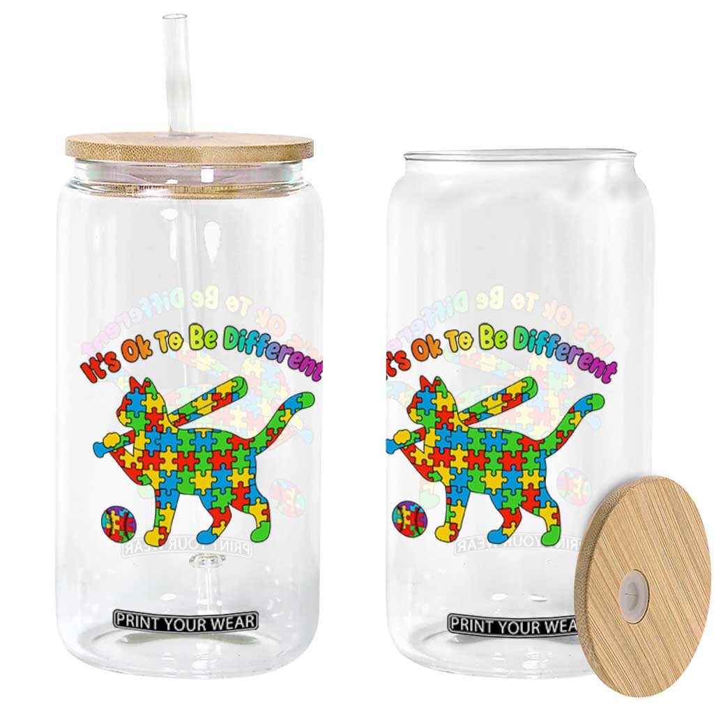 Autism Acceptance Baseball Cat Glass Can It Is Ok To Be Different TS12 Print Your Wear