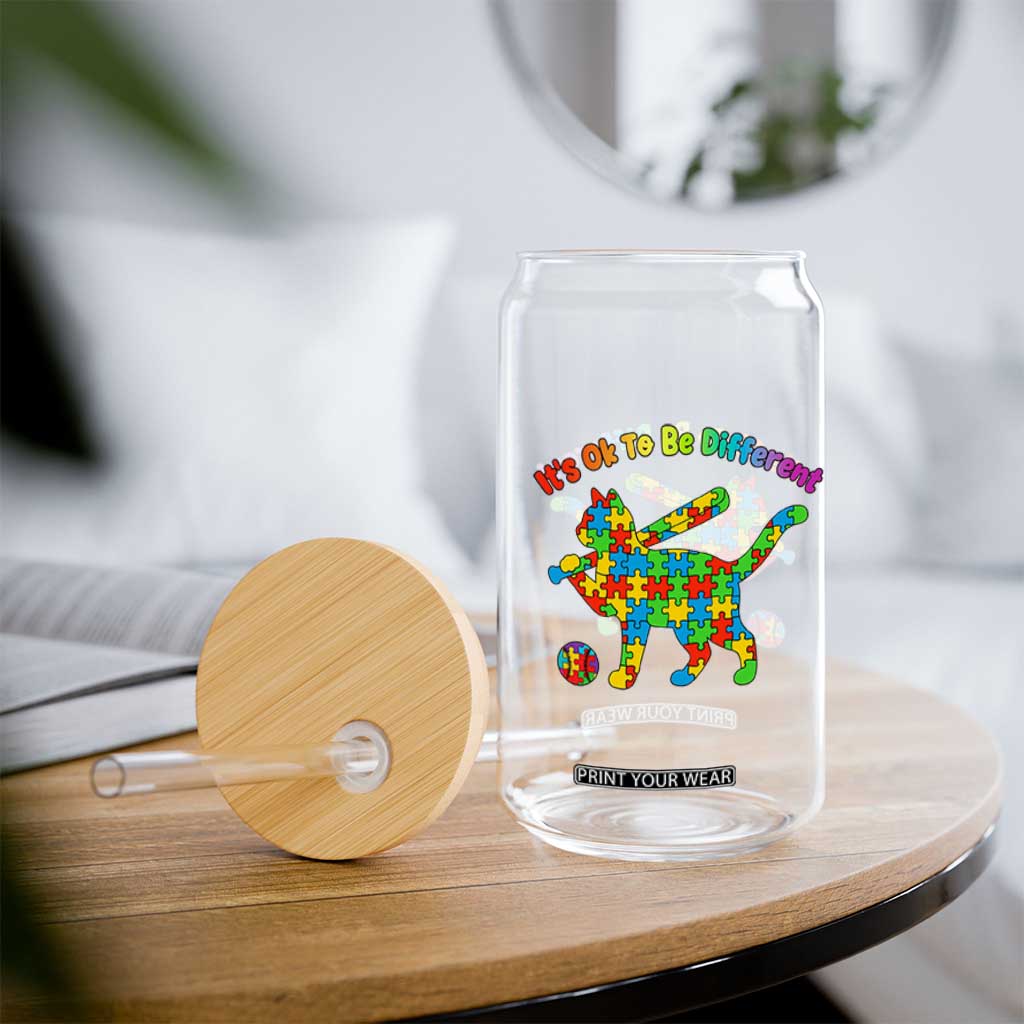 Autism Acceptance Baseball Cat Glass Can It Is Ok To Be Different TS12 Print Your Wear