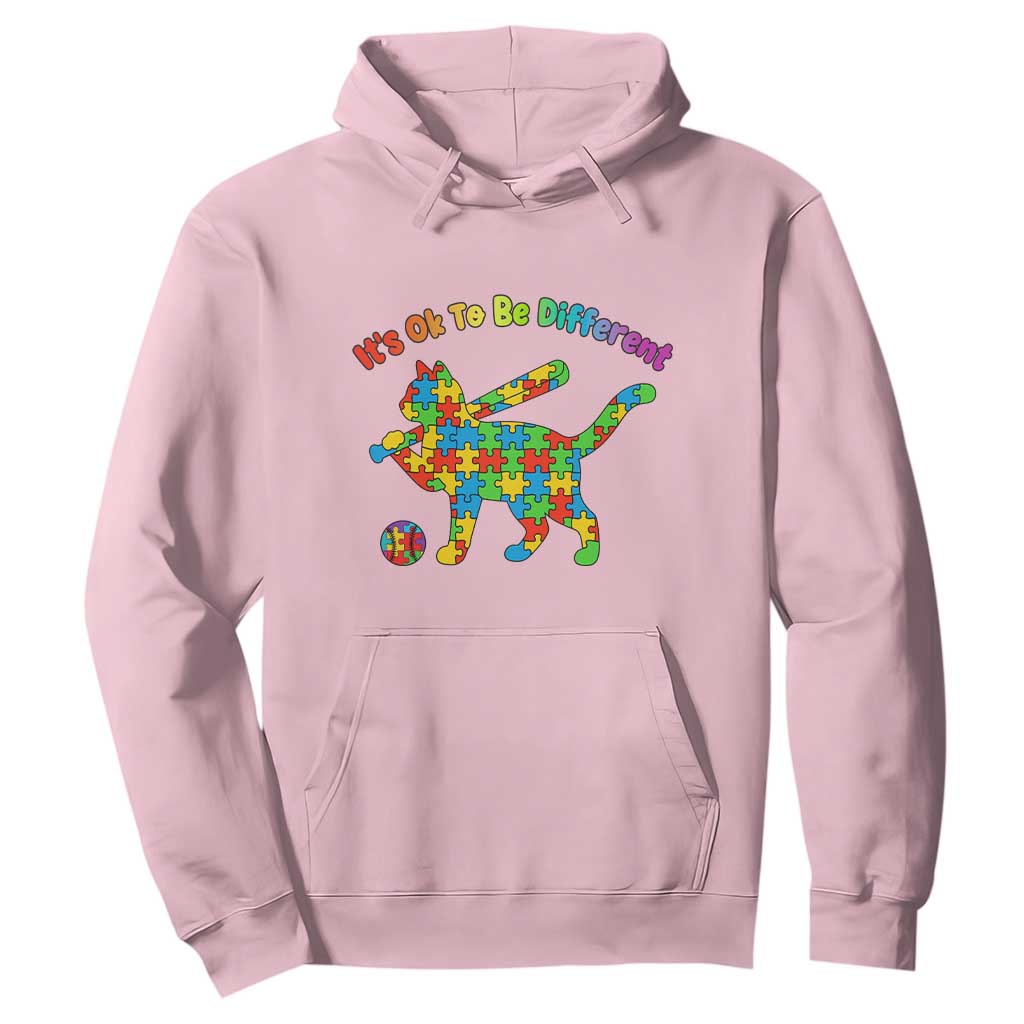Autism Acceptance Baseball Cat Hoodie It Is Ok To Be Different TS12 Light Pink Print Your Wear