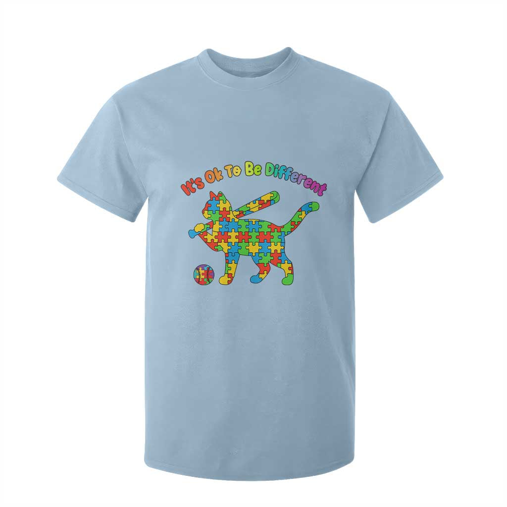 Autism Acceptance Baseball Cat T Shirt For Kid It Is Ok To Be Different TS12 Light Blue Print Your Wear