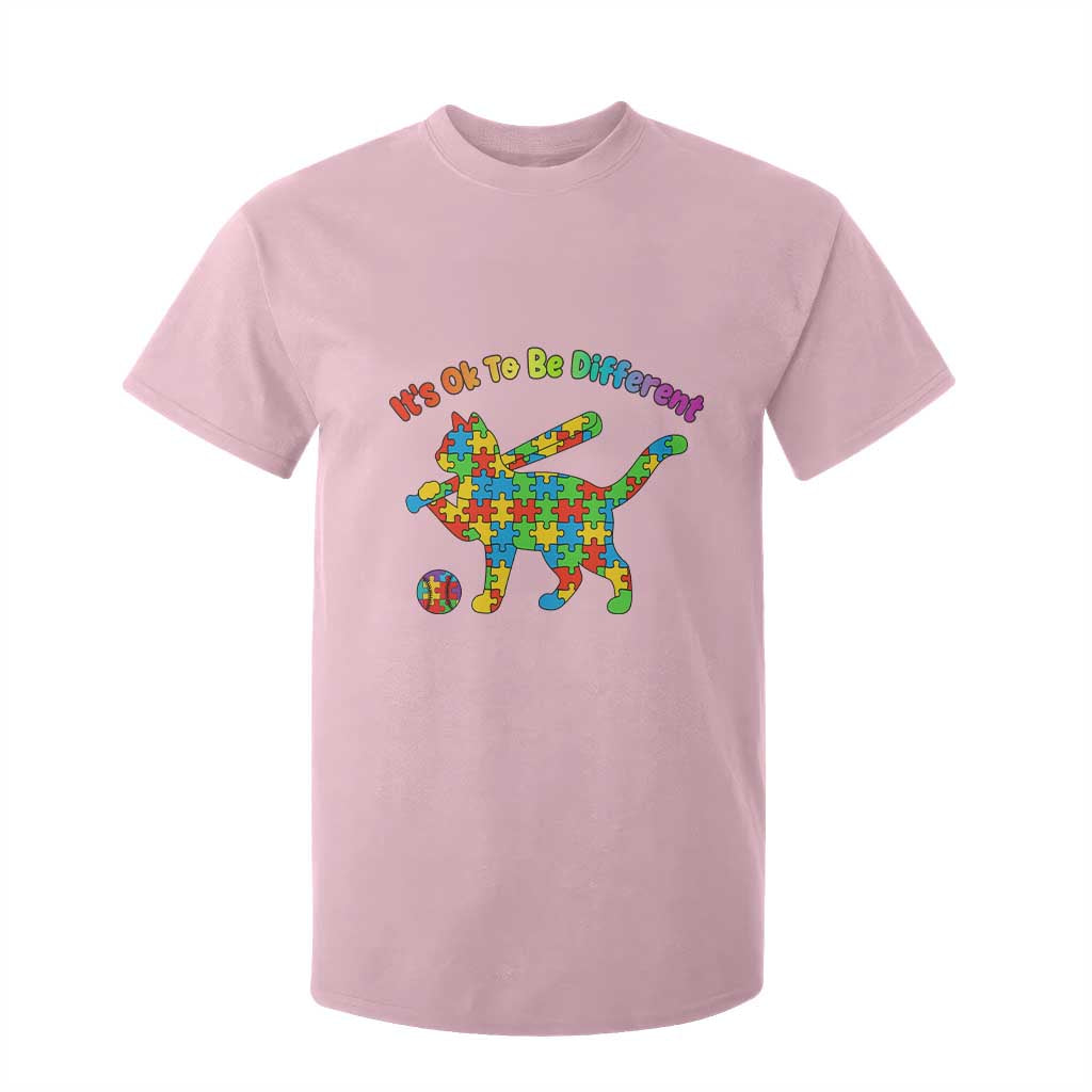 Autism Acceptance Baseball Cat T Shirt For Kid It Is Ok To Be Different TS12 Light Pink Print Your Wear