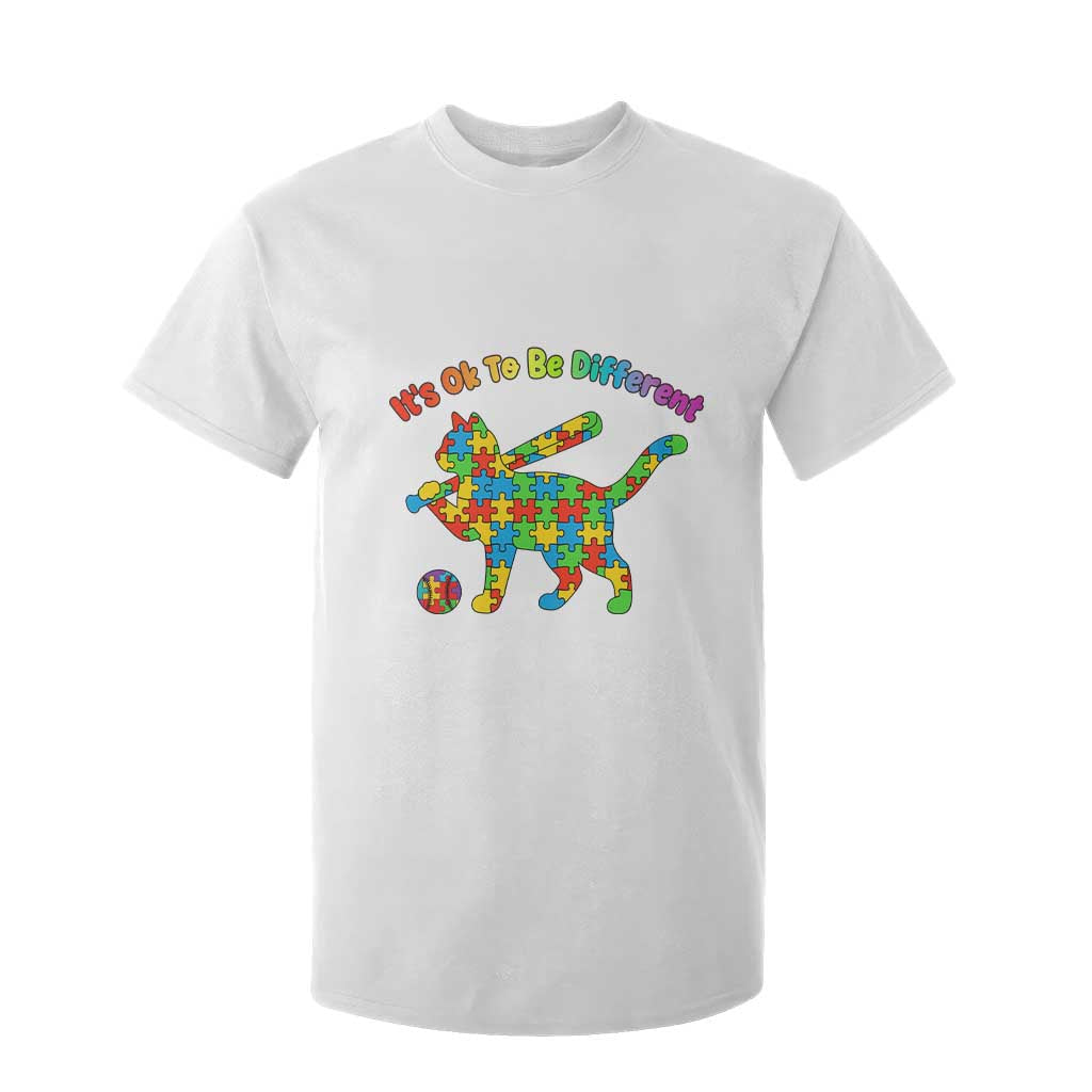 Autism Acceptance Baseball Cat T Shirt For Kid It Is Ok To Be Different TS12 White Print Your Wear