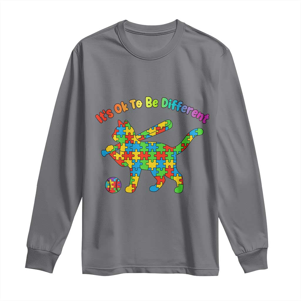 Autism Acceptance Baseball Cat Long Sleeve Shirt It Is Ok To Be Different TS12 Charcoal Print Your Wear