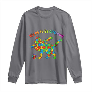 Autism Acceptance Baseball Cat Long Sleeve Shirt It Is Ok To Be Different TS12 Charcoal Print Your Wear