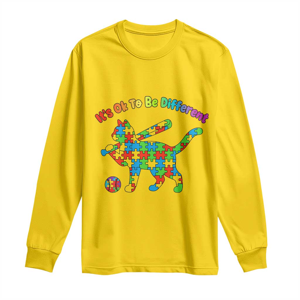 Autism Acceptance Baseball Cat Long Sleeve Shirt It Is Ok To Be Different TS12 Daisy Print Your Wear