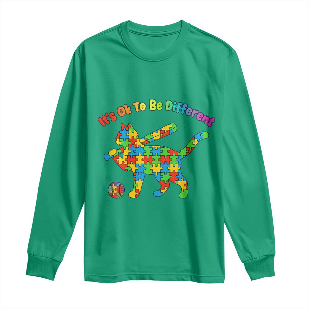 Autism Acceptance Baseball Cat Long Sleeve Shirt It Is Ok To Be Different TS12 Irish Green Print Your Wear