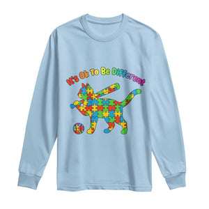 Autism Acceptance Baseball Cat Long Sleeve Shirt It Is Ok To Be Different TS12 Light Blue Print Your Wear
