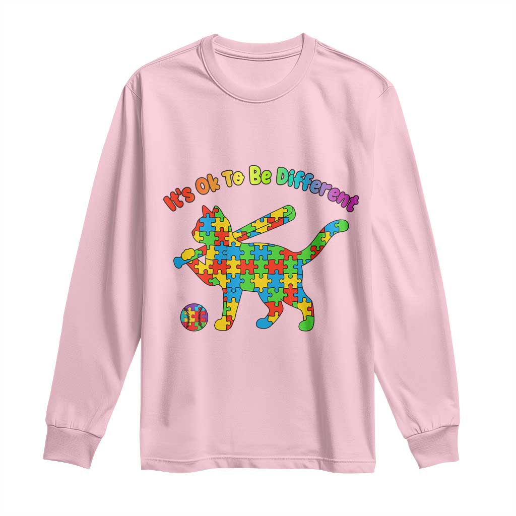 Autism Acceptance Baseball Cat Long Sleeve Shirt It Is Ok To Be Different TS12 Light Pink Print Your Wear