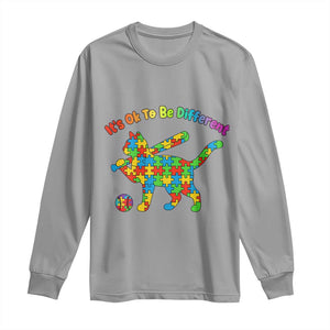 Autism Acceptance Baseball Cat Long Sleeve Shirt It Is Ok To Be Different TS12 Sport Gray Print Your Wear
