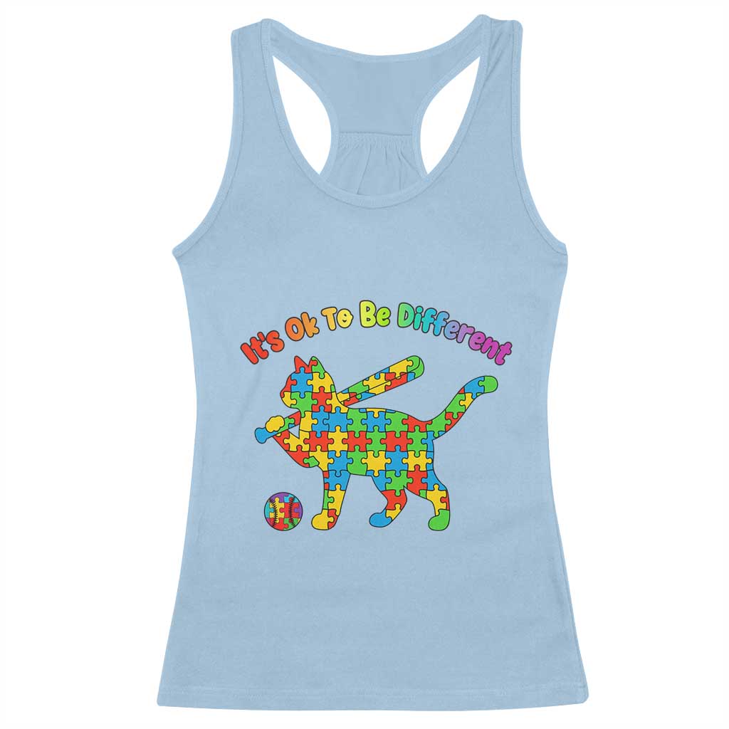 Autism Acceptance Baseball Cat Racerback Tank Top It Is Ok To Be Different TS12 Light Blue Print Your Wear