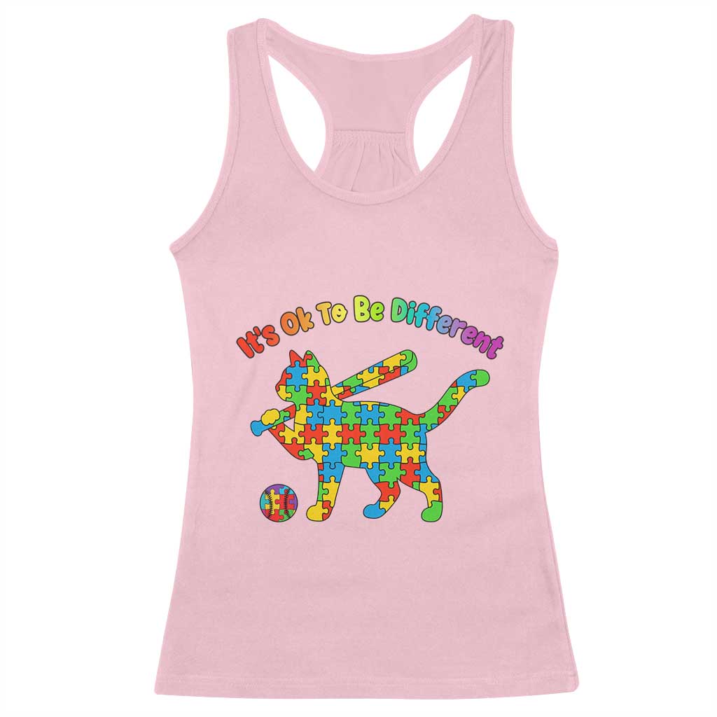 Autism Acceptance Baseball Cat Racerback Tank Top It Is Ok To Be Different TS12 Light Pink Print Your Wear