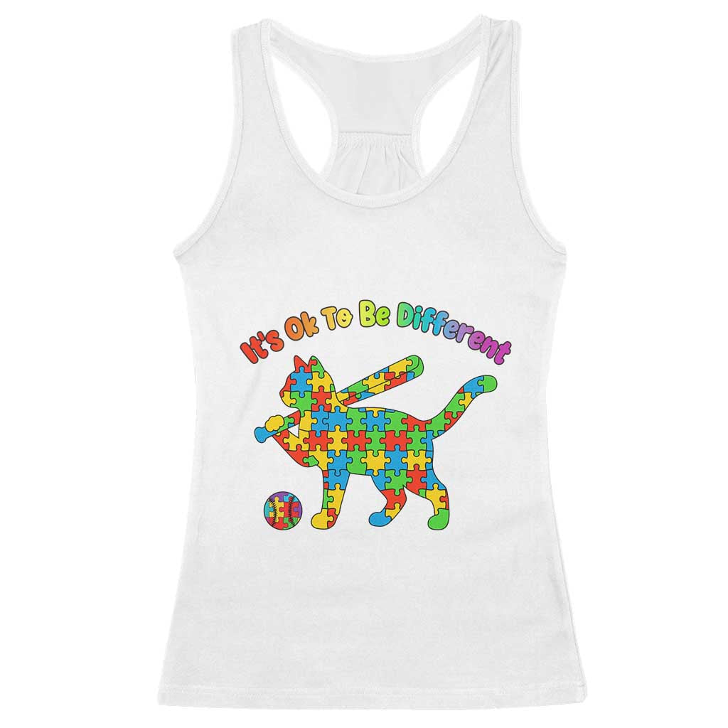 Autism Acceptance Baseball Cat Racerback Tank Top It Is Ok To Be Different TS12 White Print Your Wear