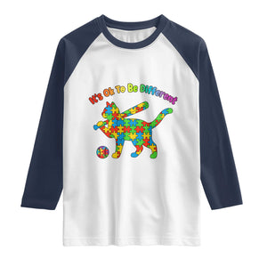 Autism Acceptance Baseball Cat Raglan Shirt It Is Ok To Be Different TS12 White Navy Print Your Wear