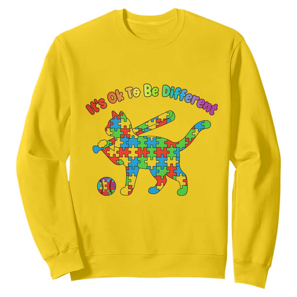 Autism Acceptance Baseball Cat Sweatshirt It Is Ok To Be Different TS12 Daisy Print Your Wear