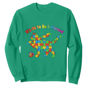 Autism Acceptance Baseball Cat Sweatshirt It Is Ok To Be Different TS12 Irish Green Print Your Wear