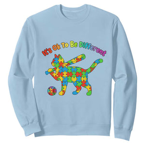 Autism Acceptance Baseball Cat Sweatshirt It Is Ok To Be Different TS12 Light Blue Print Your Wear