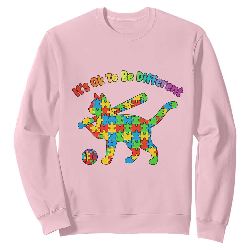 Autism Acceptance Baseball Cat Sweatshirt It Is Ok To Be Different TS12 Light Pink Print Your Wear