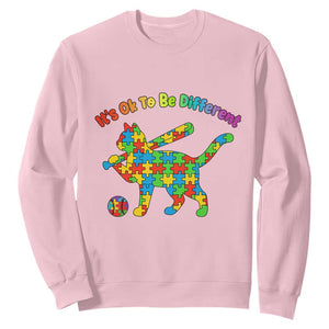 Autism Acceptance Baseball Cat Sweatshirt It Is Ok To Be Different TS12 Light Pink Print Your Wear