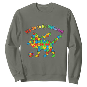 Autism Acceptance Baseball Cat Sweatshirt It Is Ok To Be Different TS12 Military Green Print Your Wear