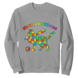 Autism Acceptance Baseball Cat Sweatshirt It Is Ok To Be Different TS12 Sport Gray Print Your Wear