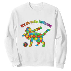 Autism Acceptance Baseball Cat Sweatshirt It Is Ok To Be Different TS12 White Print Your Wear