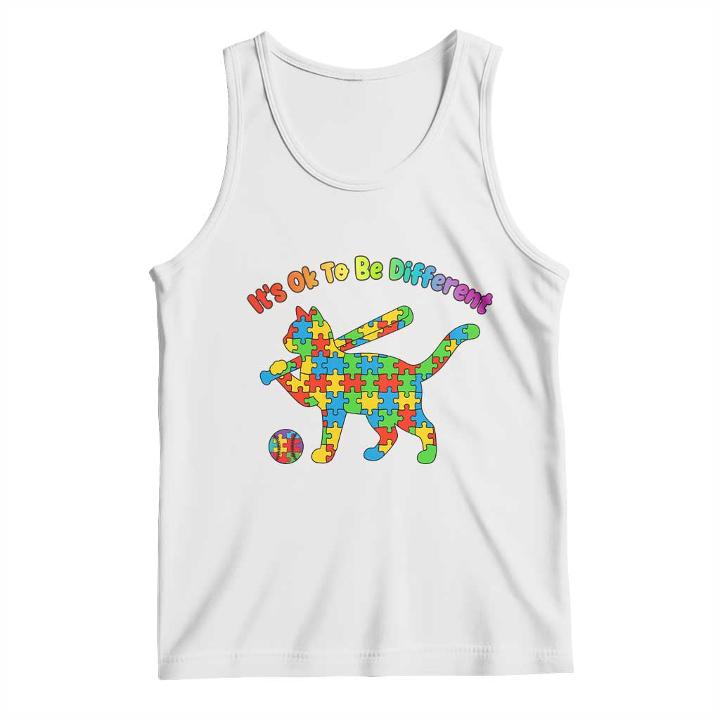 Autism Acceptance Baseball Cat Tank Top It Is Ok To Be Different TS12 White Print Your Wear