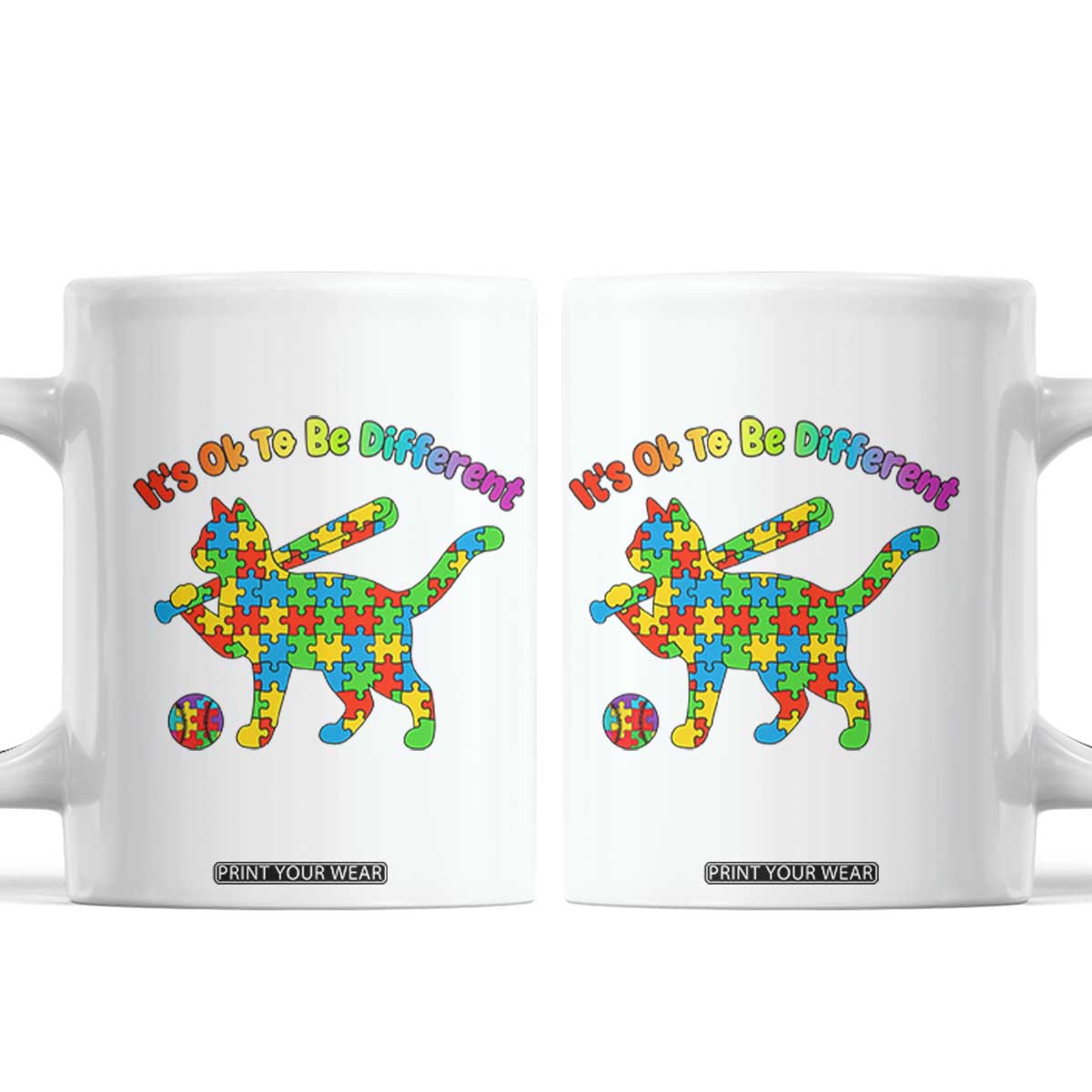 Autism Acceptance Baseball Cat Coffee Mug It Is Ok To Be Different TS12 White Print Your Wear