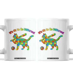 Autism Acceptance Baseball Cat Coffee Mug It Is Ok To Be Different TS12 White Print Your Wear