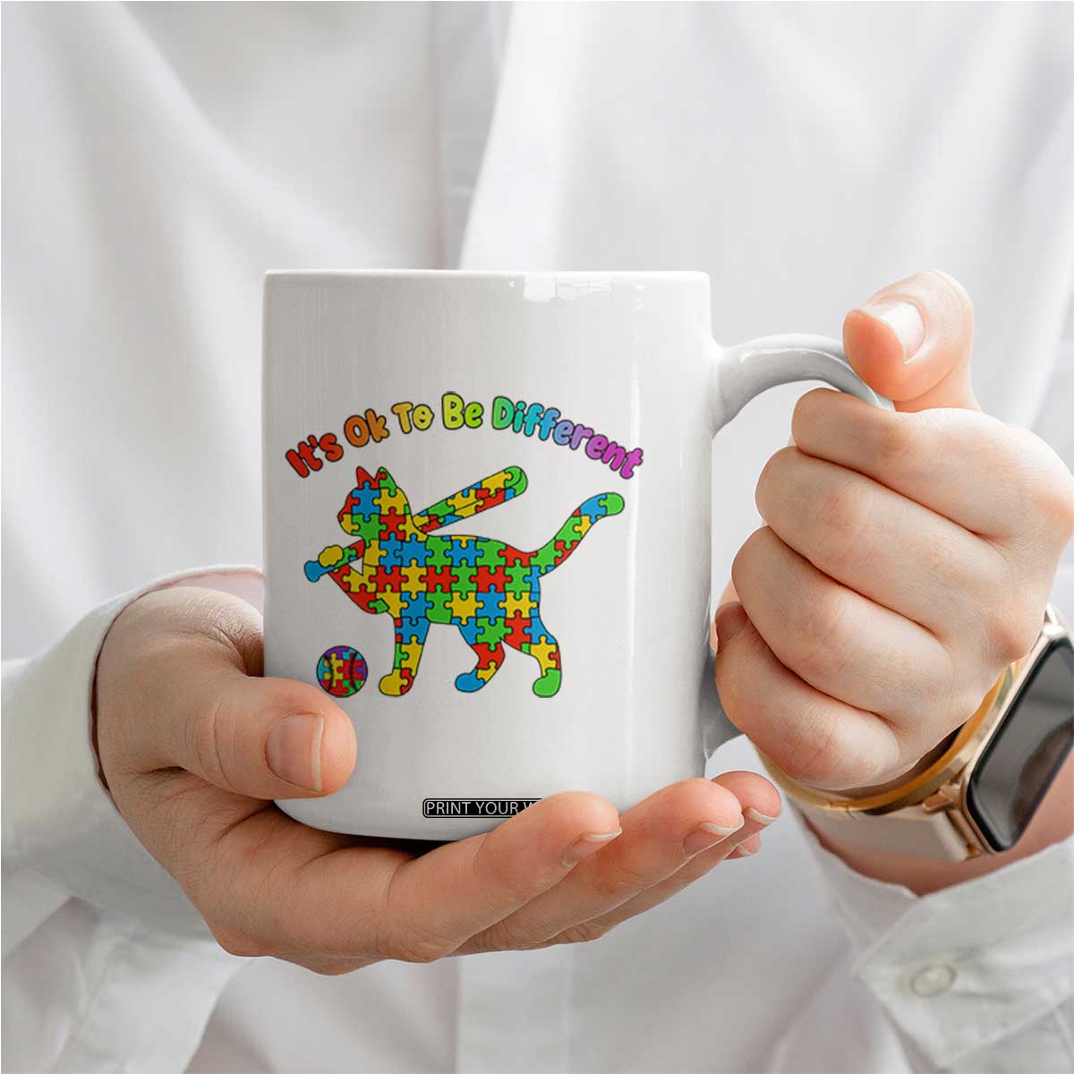 Autism Acceptance Baseball Cat Coffee Mug It Is Ok To Be Different TS12 Print Your Wear