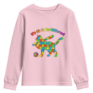 Autism Acceptance Baseball Cat Youth Sweatshirt It Is Ok To Be Different TS12 Light Pink Print Your Wear