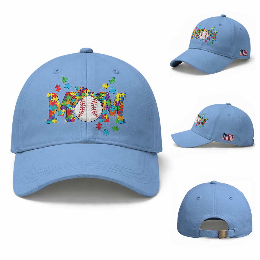 Autism Acceptance Baseball Mom Baseball Cap Proud Mom Inclusive Support Graphic TS12 Baseball Cap Universal Fit Light Blue Print Your Wear