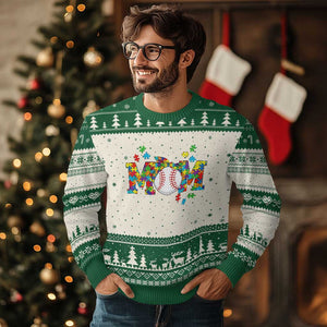 Autism Acceptance Baseball Mom Ugly Christmas Sweater Proud Mom Inclusive Support Graphic TS12 Beige Green Print Your Wear