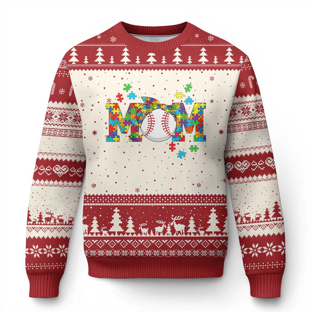 Autism Acceptance Baseball Mom Ugly Christmas Sweater Proud Mom Inclusive Support Graphic TS12 Beige Red Print Your Wear