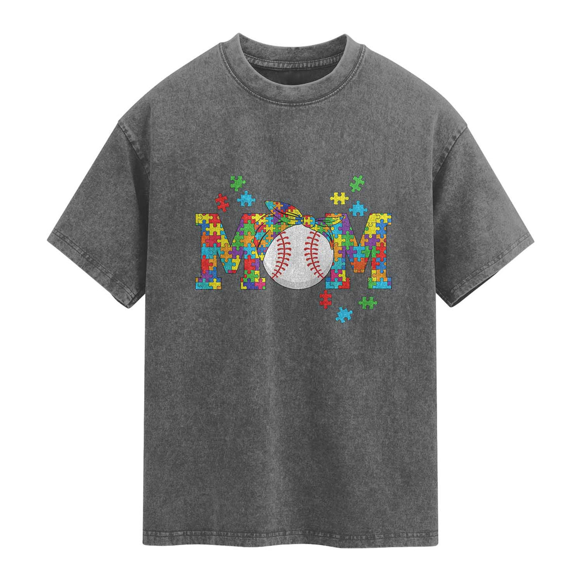 Autism Acceptance Baseball Mom Washed Cotton T-Shirt Proud Mom Inclusive Support Graphic