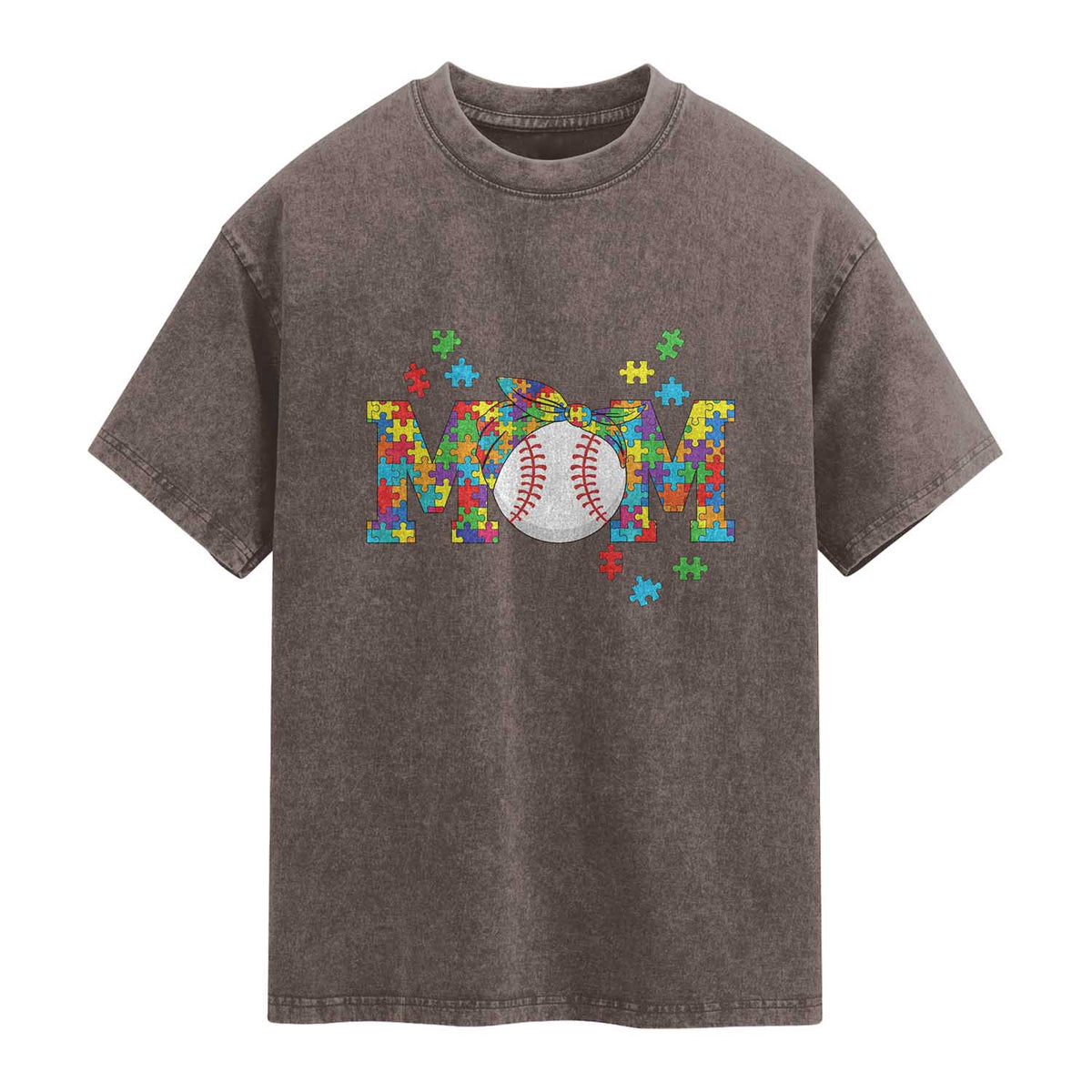Autism Acceptance Baseball Mom Washed Cotton T-Shirt Proud Mom Inclusive Support Graphic