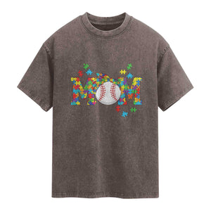 Autism Acceptance Baseball Mom Washed Cotton T-Shirt Proud Mom Inclusive Support Graphic