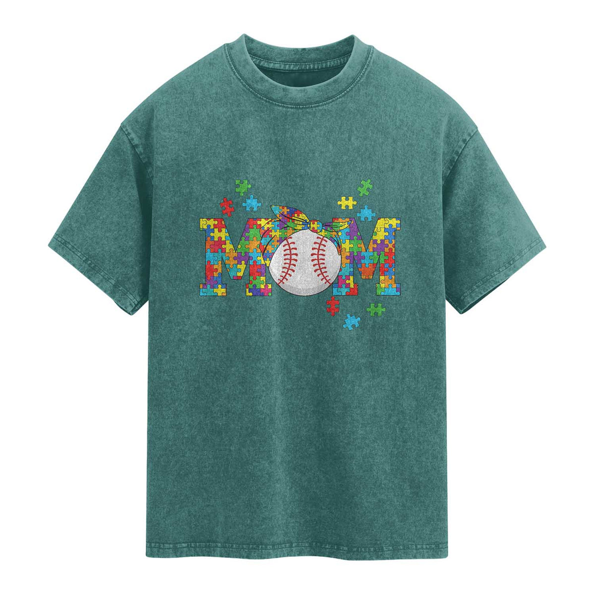 Autism Acceptance Baseball Mom Washed Cotton T-Shirt Proud Mom Inclusive Support Graphic