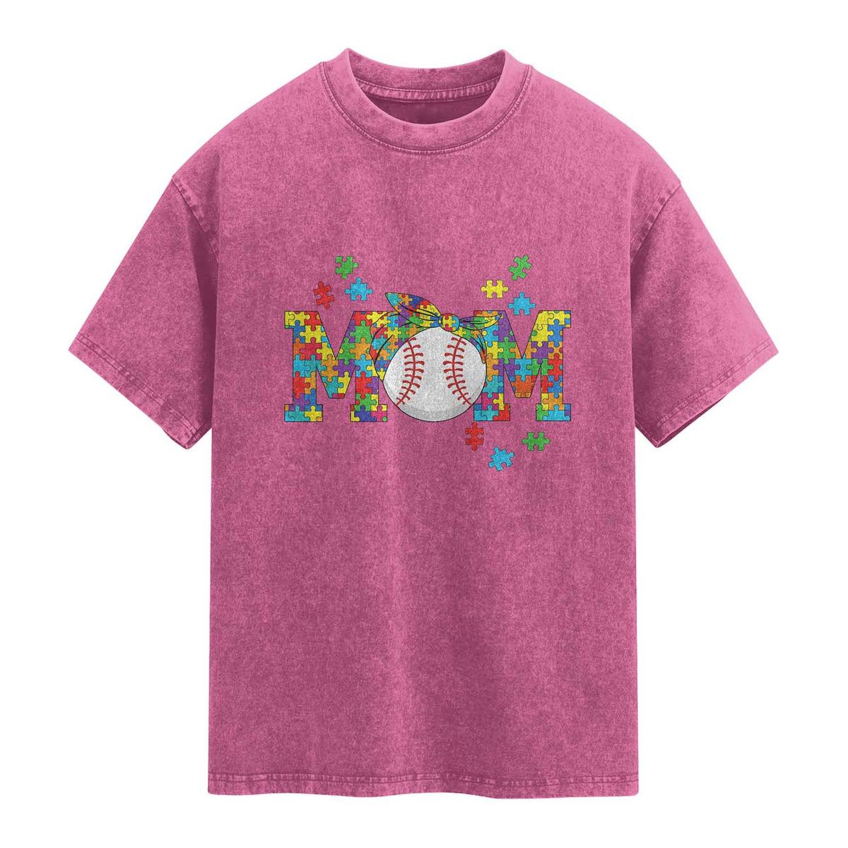 Autism Acceptance Baseball Mom Washed Cotton T-Shirt Proud Mom Inclusive Support Graphic