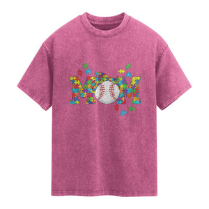 Autism Acceptance Baseball Mom Washed Cotton T-Shirt Proud Mom Inclusive Support Graphic
